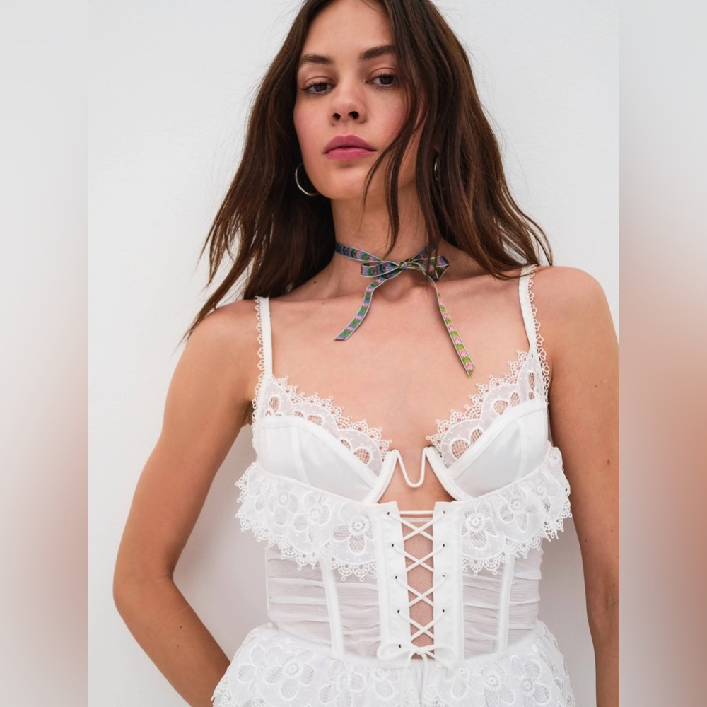 Farmhouse Floral Slip Dress For Love and Lemons White Dress - NWT - Picture 4 of 9